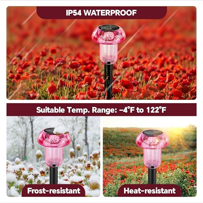 Easter Solar Pathway Lights Outdoor Decorative 4 Pack, Purple LED Mushroom Solar Lights Outdoor Waterproof Solar Powered Decor for Yard Driveway Patio, Valentines Day Halloween Christmas Garden Decor