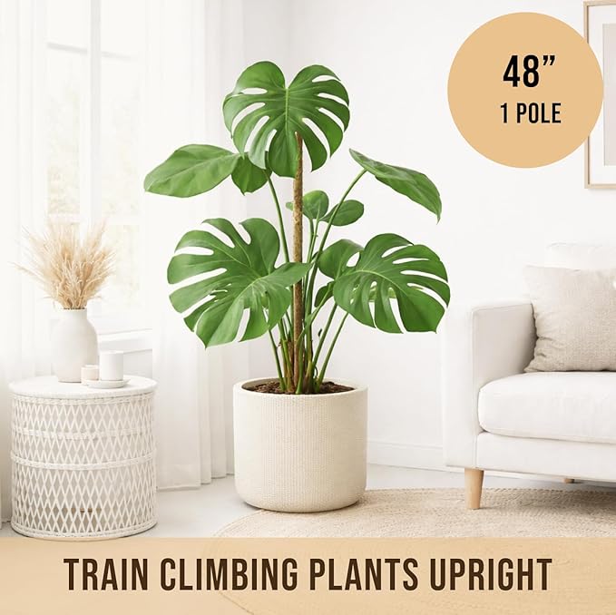 Moss Pole Monstera Plant Support – 48” Bendable Moss Pole Monstera Plant Support, Plant Stakes for Indoor Plants, Tall Plant Sticks Support for Climbing Plants