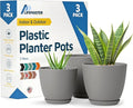 Gray Plant Pots with Drainage Holes & Saucers 3 Pack, Indoor & Outdoor Stackable Space-Saving Planters for Houseplants & Flowers, (7", 6.7", and 6" Inches), Durable & Weatherproof Materials