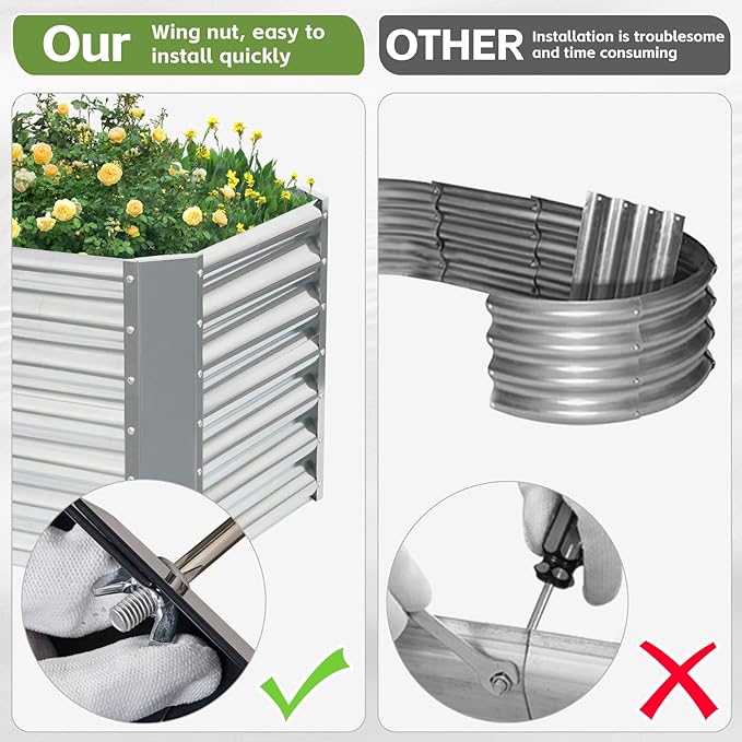 4x2x2ft (2 Pack) Raised Garden Bed - Galvanized Deep Root Planter Boxes Outdoor with Wing Nuts and Safety Edges for Gardening Vegetables, Flowers, Herbs, Succulents - Silver