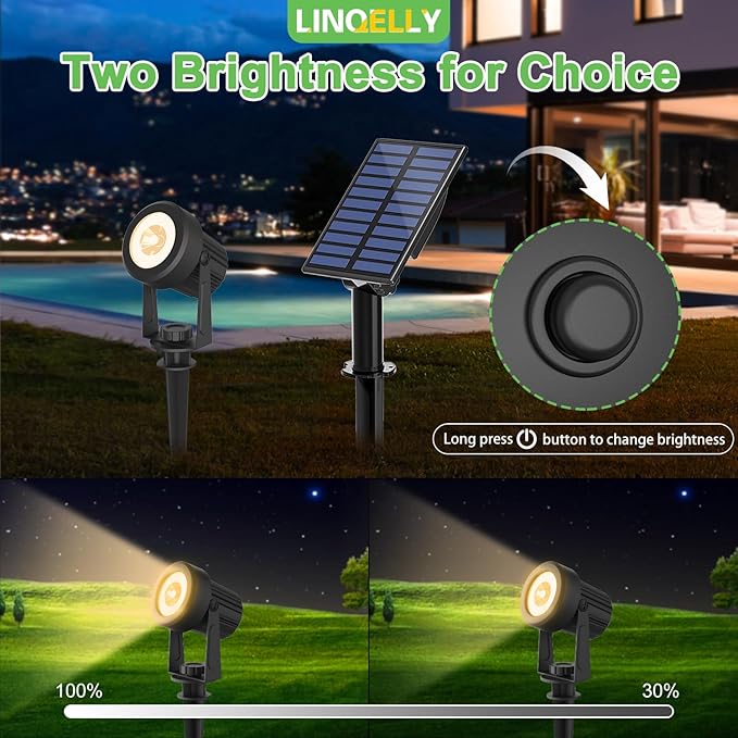 Solar Spotlights Outdoor Waterproof, Warm White Landscape Spotlights, Decorative Solar Spot Lighting for Garden, Yard, Pathway, Lawn, Poolside, Party, 4-in-1 Mounted (Warm White, 2 Pack)