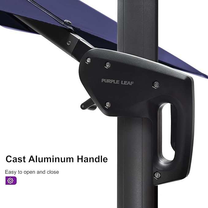 PURPLE LEAF 11.5' X 11.5' Telescopic Patio Umbrella with Base Included Lifting Cantilever Offset Square Large Umbrella for Pool Outdoor Patio Deck Garden Navy