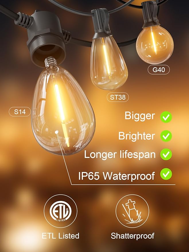Svater Outdoor String Lights 300 FT, Patio Lights for Outside with Shatterproof Bulbs, Waterproof IP65 Commercial Hanging Light for Backyard Porch Balcony Bistro Party 3X100 FT