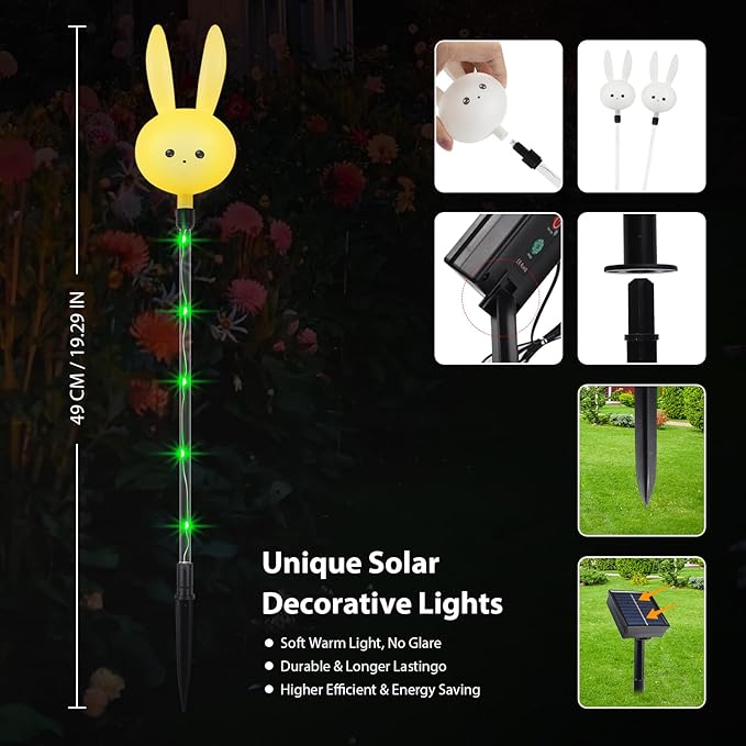 Easter Decorations Outdoor - Set of 3PCS Easter Gifts Decor with Cute Bunny Lights,Unique Housewarming Outside Gifts,Waterproof Solar Garden Stake Lights for Yard/Lawn/Birthday Decor