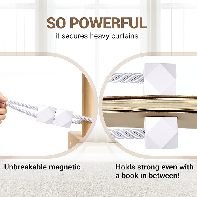 Hion Magnetic Curtain Tiebacks White 6 Pack, Curtain Tiebacks Buckles Holdbacks Holders Hooks Clip for Home Bedroom Office Decorative Thick or Thin Curtain