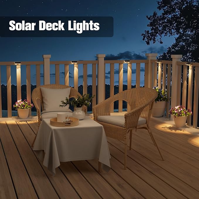 NIORSUN Solar Fence Lights,12 Pack Solars Deck Light,Warm White Color,Outdoor Bulb Waterproof Led IP65,Power Patio Lamp with Lenses for Outside/Backyard/Railing/Yard（White）
