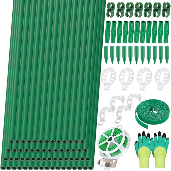 Lezmarket 60 Pack Garden Tomato Stakes(16" Each), Plant Support Stakes, DIY 4ft 5ft 6ft 7ft Sturdy Fiberglass Plant Sticks Support Garden Trellis for Growing Climbing Tomato Vegetables Flowers