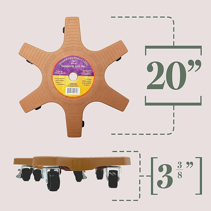 Bosmere 20" Plant Caddie - Heavy-Duty Rolling Plant Stand with Locking Wheels, 500 lb Capacity – Durable Plant Caddy for Indoor/Outdoor Use, Adobe