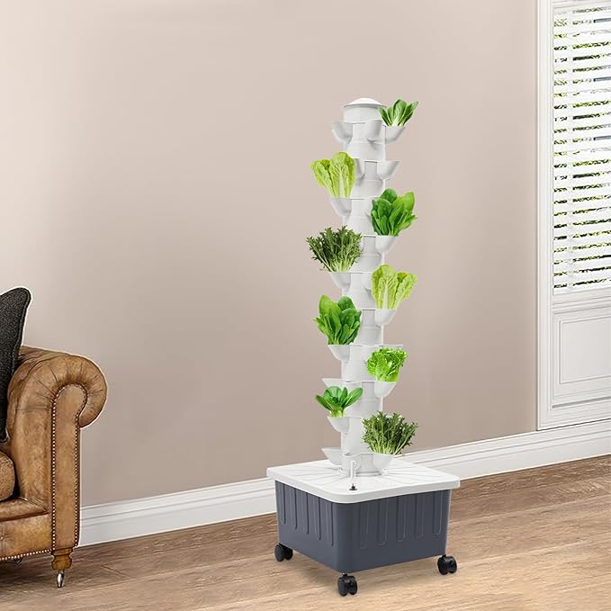 Hydroponic Growing System Indoor, 50-Hole Vertical Garden Planter Germination Kit, Smart Garden Vegetable Plant Kit with Pump and Movable Water Tank for Gardening Lover, IP68