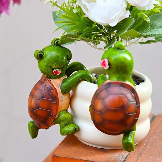 2-piece set Tortoise Pot Huggers for Planters, Climbing Turtle Flower Pot Hugger, Hanging Plant Decorations for Pots, Cute Plant Pot Decorations for Home Garden Patio Fence Lawn Yard (Tortoise)