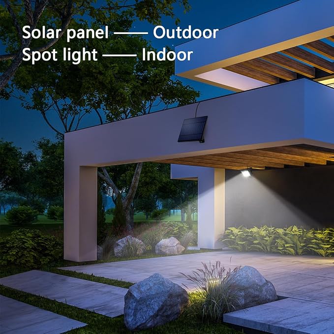 Solar Lights Dusk to Dawn 4400mAh Solar Powered Spotlight Waterproof Flood Light 6000K Lighting with 16FT Cord for Patio, Flag Pole, Fence, White