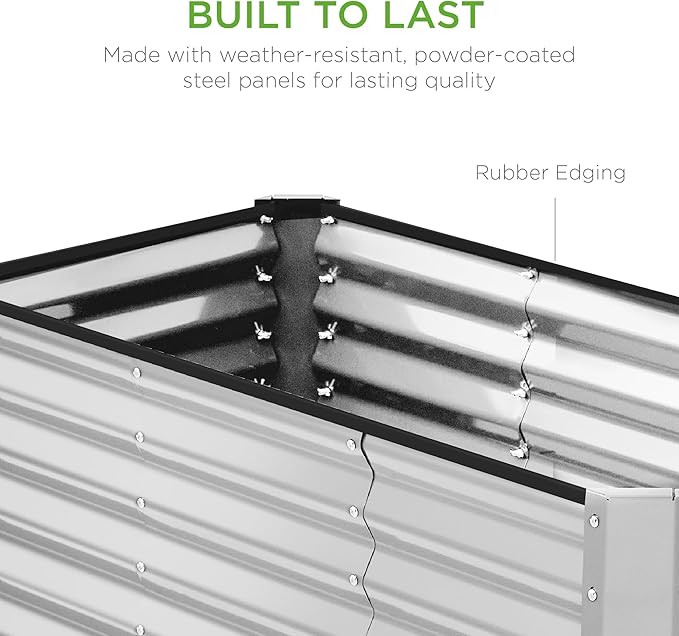 Best Choice Products 4x2x2ft Outdoor Metal Raised Garden Bed, Deep Root Box Planter for Vegetables, Flowers, Herbs, 119 Gallon Capacity, 100% Non Toxic Materials - Galvanized