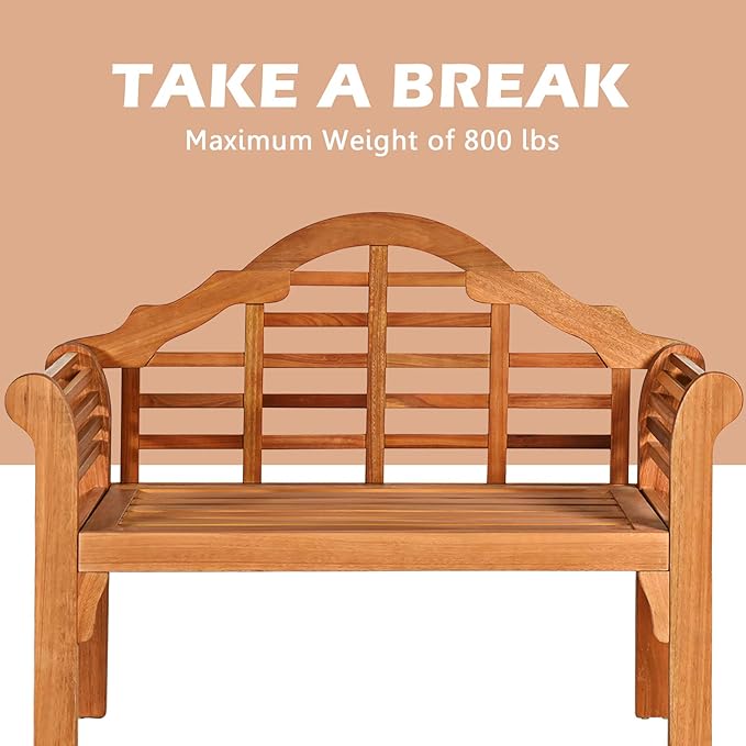 Giantex Outdoor Wood Bench, 4 Ft Foldable Eucalyptus Garden Bench, Two Person Loveseat Chair Solid with Curved Backrest and Armrest Ideal for Patio, Porch or Balcony (Teak)