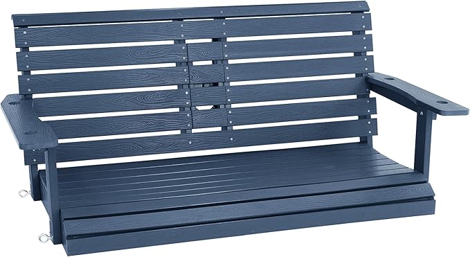 Poly Lumber 2-Seat Porch Swing, HIPS 4.5-Feet Bench Swing with Foldable Cup Holders,18/8 Stainless Steel Hardware, High Backrest and Deep Contoured Seat (Navy Blue, 4.5-feet)