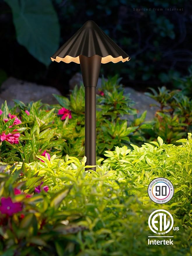 LEONLITE 3CCT Low Voltage Pathway Lights, LED Landscape Path Lights, 3000K/4000K/5000K, Ruffles Head, 12-24V AC/DC, IP65 Outdoor Walkway Light, Oil Rubbed Bronze Aluminum, Pack of 6