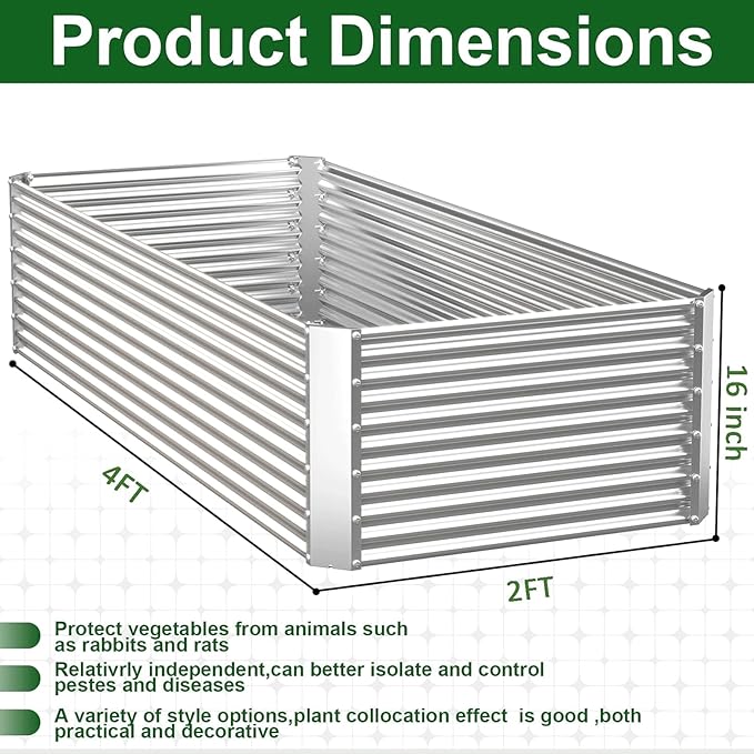 3 Pack Tall 4x2FT Corrugated Galvanized Steel Raised Garden Bed Outdoor, Metal Above Ground Garden Bed for Vegetables and Flowers, Rectangle Raised Beds for Gardening