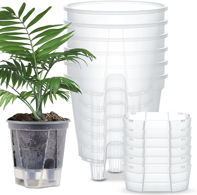 Self Watering Pots for Indoor Plants with Deep Reservoir and High Drainage Holes for Outdoor Plants and Flowers, Bare Root Planter(8.27'',Clear,6 Pcs)