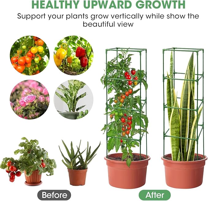 MQUPIN Tomato Cages,4 Packs Square Tomato Cage for Garden Plant Support,41 * 15 * 15in Heavy Duty Steel Plant Tower Stakes Trellis for Climbing Vegetables Flowers Fruits