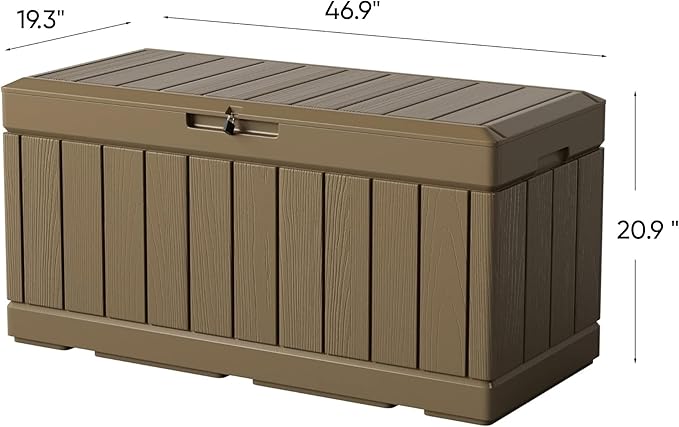 Greesum 82 Gallon Resin Deck Box All Weather Large Outdoor Storage for Patio Furniture, Toys, Garden Tools, Lockable, Brown