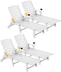 Carauci Lounge Chair Outdoor Set of 4, HDPE Chaise Lounge with Wheels, 5-Position Adjustable Backrest & 2 Cup Holders Patio Lounge Chair, All-Weather Pool Sun Lounger for Poolside, Backyard, White