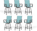 PHI VILLA Outdoor Bar Stools Set of 6, Swivel Patio Bar Stools & Chairs, High Top Bar Seating for Outside, Balcony，Porch and Backyard, Teal