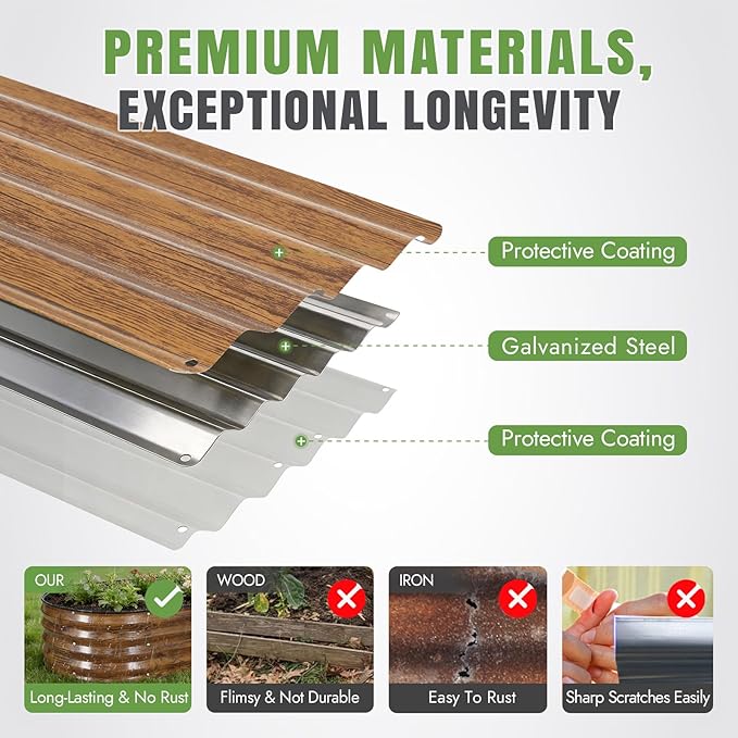 INNO STAGE 3Pcs Galvanized Raised Garden Bed Kit, Outdoor Metal Raised Garden Beds for Vegetables, Rust-Resistant & Easy Assembly, 4x2x1ft Oval Raised beds for Gardening, Flowers, Herbs (CoatedGrain)