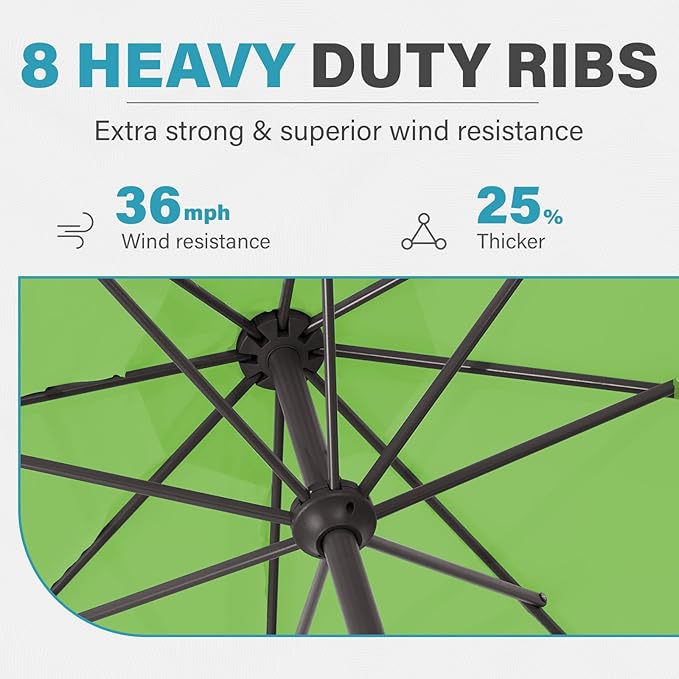 MEWAY 12ft Patio Umbrella Outdoor Table Umbrellas with Crank, Market Umbrella 8 Sturdy Ribs for Deck, Garden, Pool and Backyard, Grass Green