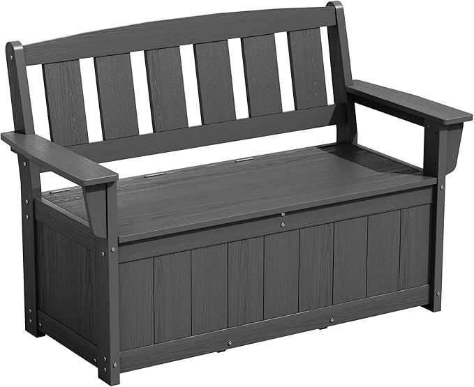 SERWALL HDPE Outdoor Storage Bench, All-Weather, UV-Resistant Deck Box with Waterproof Storage Bags, 57 Gallon Dual-Use Seat & Organizer Deck Boxes for Patio, Garden Tools & Pool (Gray)