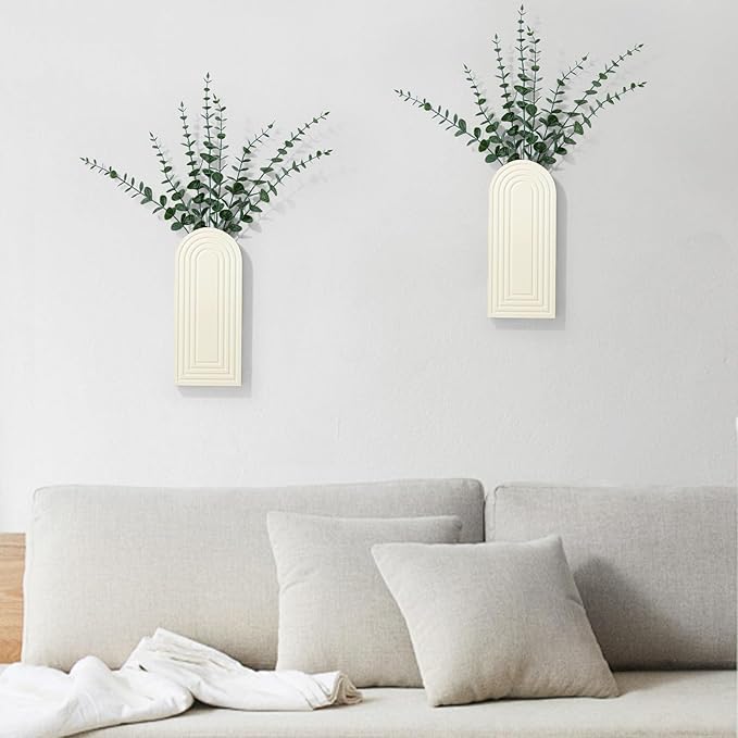Wooden Wall Art Decor: Wall Vases for Indoor Artificial Plants & Flowers, Wood Wall Hanging Planters for Home Decor - Bathroom, Living Room, Bedroom, Patio (White)