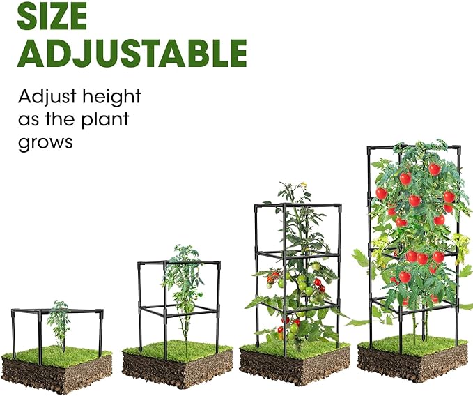 3 Pack Tomato Cages, Square Tomato Plant Stakes Support Cages Trellis for Garden Climbing Vegetables Flowers Fruits,Extra Bold,Black