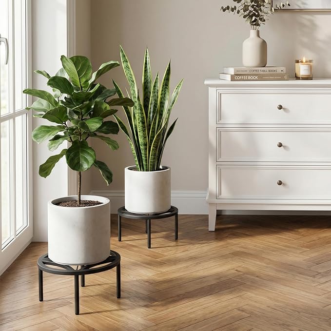 TOSKING 2-Pack Plant Stands - Heavy Duty Low Plant Stand, No Assembly Required Risers for Potted Plants Indoor and Outdoor, Ready to Use(10.24" Diameter)