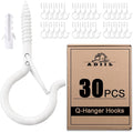 ADIIL 30 PCS Q Hanger Hooks with Safety Buckle, Windproof Screw Hooks for Hanging Outdoor String Lights, Plants, Christmas Patio Lights, 2.2 Inches, White