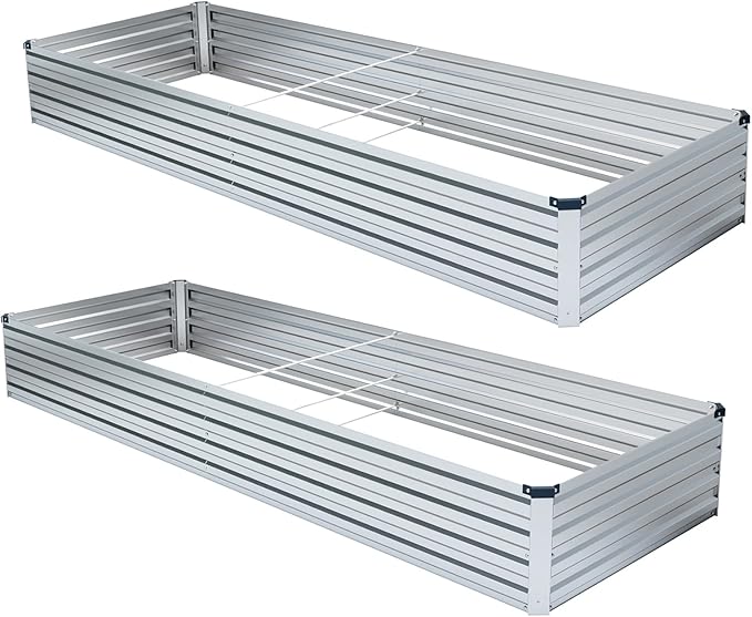 2 Pack 6x1.5x1FT Galvanized Raised Garden Bed Kit, Outdoor Metal Planter Box for Vegetables, Bottomless Rectangular Gardening Bed with Support Rods, Tool-Free Assembly, Silver