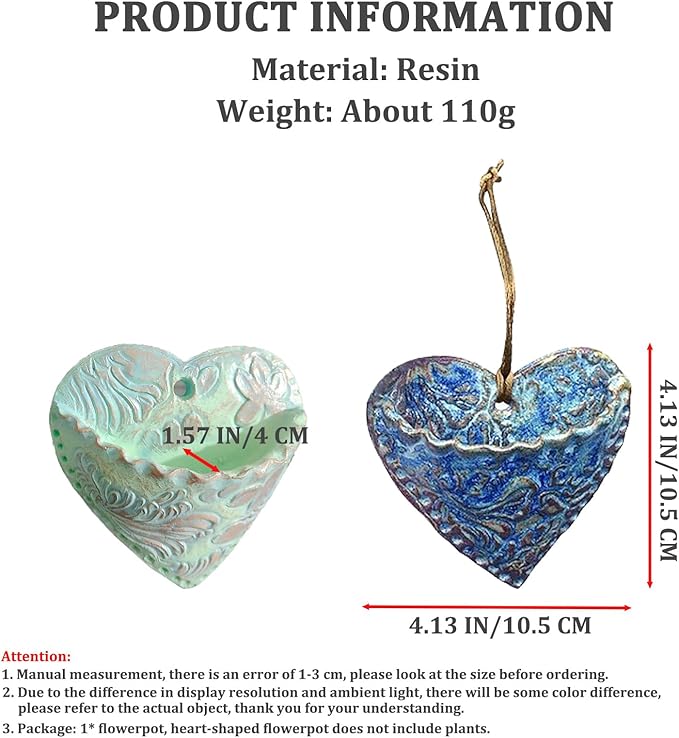 Retro Heart Shaped Plant Pots, Indoor Vertical Wall Hanging Garden Small Plant Pots Succulent Planter Hanging Plant Holder for Window Decorations for Living Room Office (Blue)