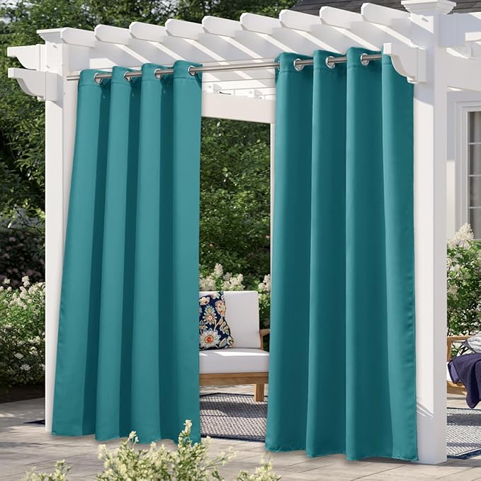 NICETOWN Outdoor Patio Curtains Waterproof 84 inches Long, Rustproof Grommet Gazebo Curtains Thermal Curtains Indoor Outdoor Window Drapes for Porch/Pergola, Peacock Teal, W52 x L84, 1 Panel