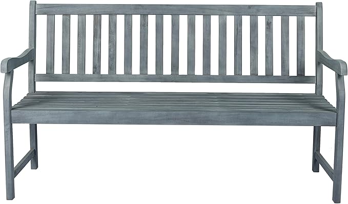 JONATHAN Y BNH101B Laurel 59.1" 3-Seat Slat-Back 600-Lbs Support Acacia Wood Outdoor Garden Patio Bench for Garden, Lawn, Backyard, Pool, Deck, Beach, Firepit, Gray