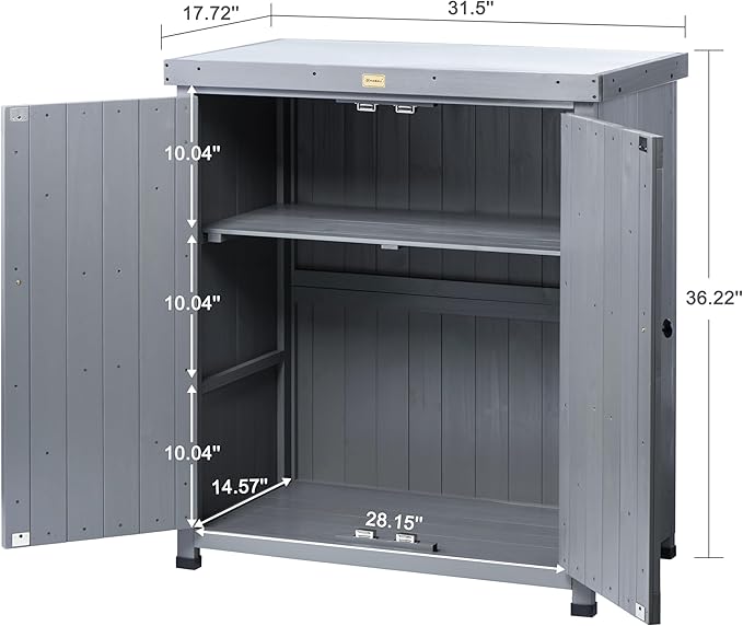 HABAU Outdoor Storage Cabinets Weatherproof for Patio, Garden Work Bench with Shelves & Metal Tabletop, Wooden Potting Table Workstation