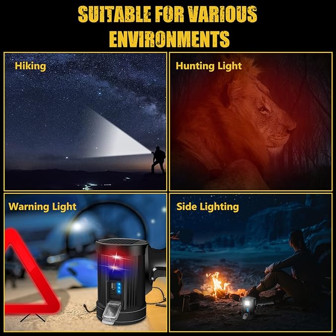 Spotlight 100000 Lumens, 6 Modes Led Rechargeable Spotlight Flashlight As Seen on TV with Tripod, Color Filters, Super Bright Solar Spot Lights Outdoor Handheld for Hunting, Boating, Camping