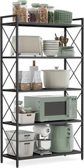 SONGMICS 5-Tier Metal Storage Rack, Shelving Unit with X Side Frames, Dense Mesh, 12.6 x 31.5 x 57.3 Inches, for Entryway, Kitchen, Living Room, Bathroom, Industrial Style, Ink Black UBSC185B01