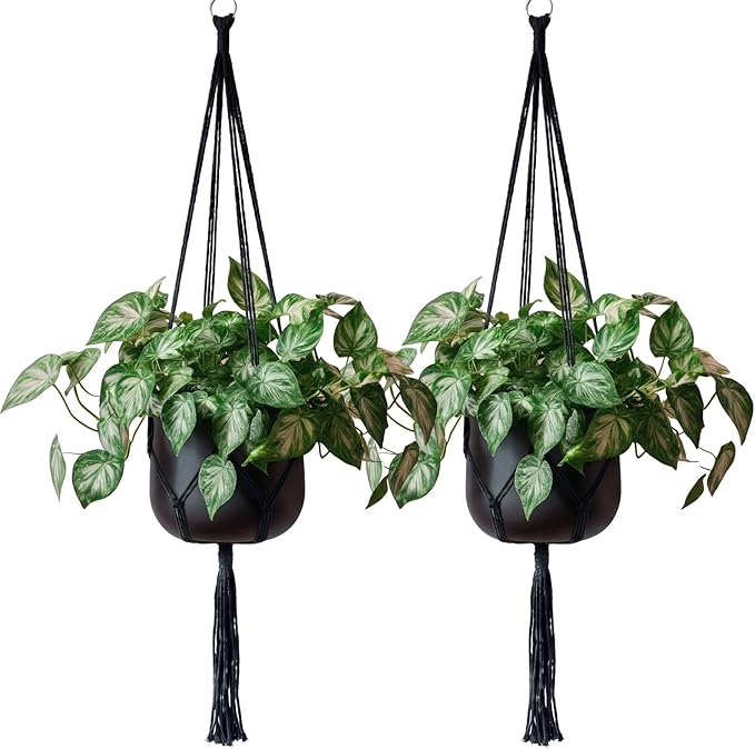 EBOOT 2 Pack 48 Inch Large Macrame Plant Hanger Rope to Hang Flower Pot Plant Holder for Indoor Outdoor Decorations, 4 Legs (Black)