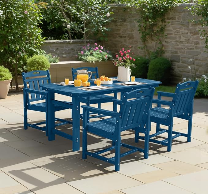 Ciokea HDPE Outdoor Patio Dining Chairs Set of 2, All-Weather Porch Chair with Wide Seat, Durable Outdoor Furniture for Backyard, Garden, Lawn & Poolside, Navy Blue