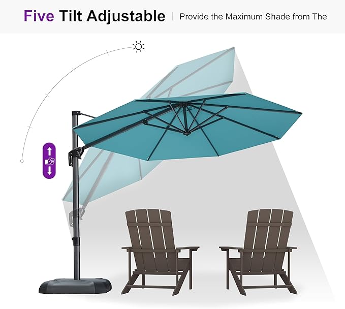 PURPLE LEAF 10 Feet Patio Umbrella with Base and Cover Round Outdoor Cantilever Umbrella Aluminum Offset Umbrella with 360-degree Rotation for Garden Deck Pool Patio Turquoise Blue