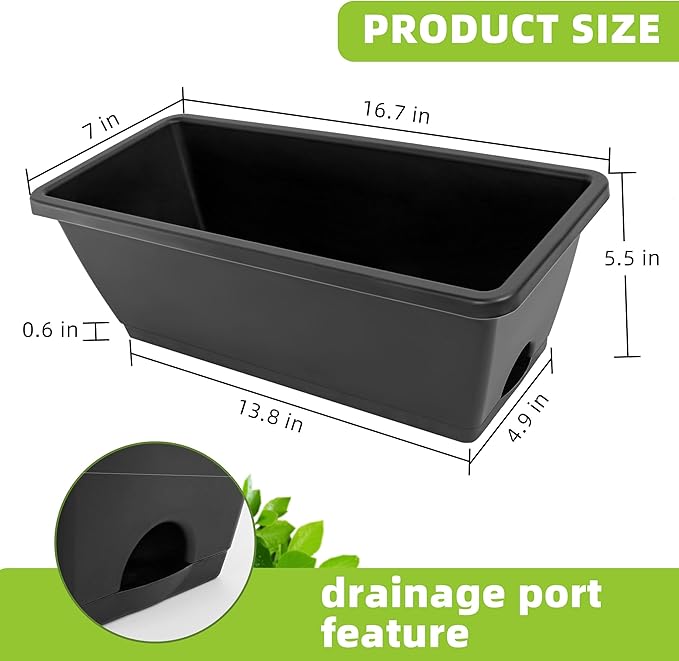 Window Box Planter, 7 Pack Plastic Vegetable Flower Planters Boxes 17 Inches Rectangular Flower Pots with Saucers for Indoor Outdoor Garden, Patio, Home Decor
