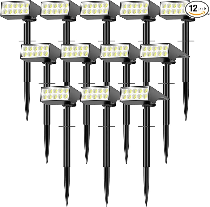 12Pack Solar Spot Lights Outdoor, Solar Lights Outdoor Waterproof with 4 Light Mode 2-in-1 Landscape Spotlights Solar Powered Yard Garden Outside Flood Light for House Pathway Tree (Cool White)