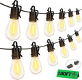 100FT Outdoor String Lights with 35 Shatterproof Patio Deals S14 Vintage Edison Bulbs E12 Sockets,2700K Dimmable Outdoor Lights,IP55 Waterproof LED String Lights for Outside, Patio Lights