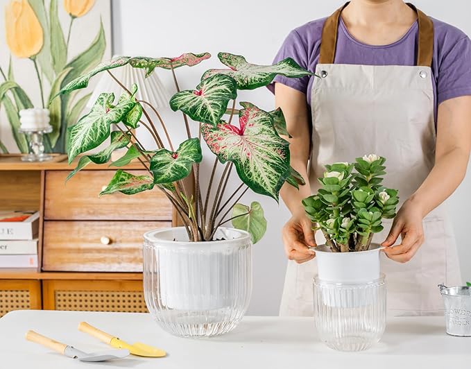 Melphoe Self Watering Pots for Indoor Plants Planter, 8.3/5.3 Inch 2 Pack Planters Self Watering Plant Pots for Flower, Houseplants, Succulent, African Violets and Cactus with Drainage