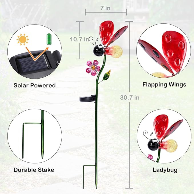 Decorative Solar Lights Outdoor Solar Ladybug Stake Lights Metal Decorative Garden Lights Outdoor Waterproof Stakes for Pathway Yard Lawn Decoration Mothers Day Mom Gifts