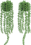 Floweroyal 2pcs Fake Hanging Plants Fake Potted String of Pearls Succulent Plants Small Faux Plants for Indoor Outdoor Shelf Wall Decor