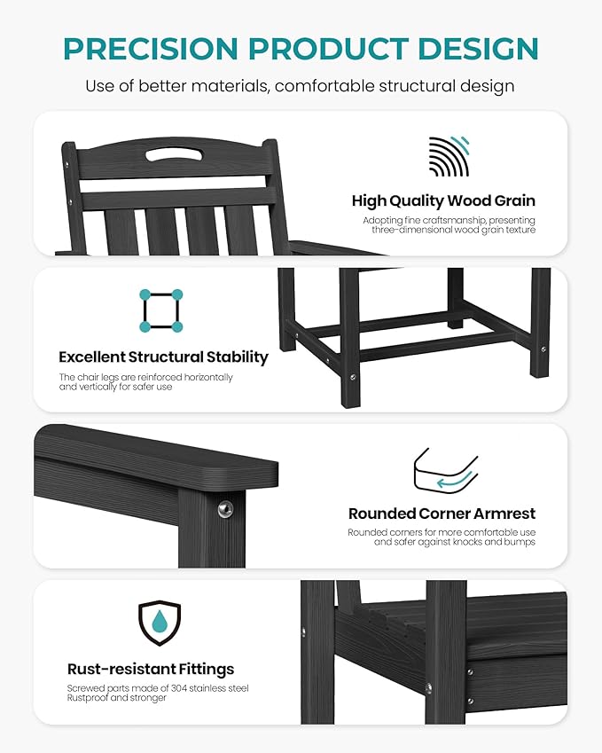 Outdoor Patio Dining Chair - All-Weather Fade-Resistant HDPE, Low Maintenance - for Garden, Backyard, Deck - New Black
