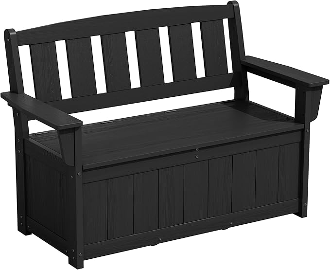 SERWALL HDPE Outdoor Storage Bench, All-Weather, UV-Resistant Deck Box with Waterproof Storage Bags, 57 Gallon Dual-Use Seat & Organizer Deck Boxes for Patio, Garden Tools & Pool (Matte Black)